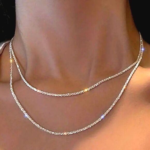 925 silver sparkling Chain Necklace - Picture 1 of 13